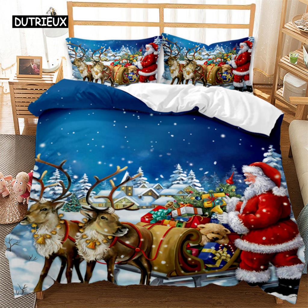 Christmas Snow Cartoon Deer Bedding Set Christmas Duvet Cover Set Comfortable Breathable Duvet Cover Christmas Xmas Gift