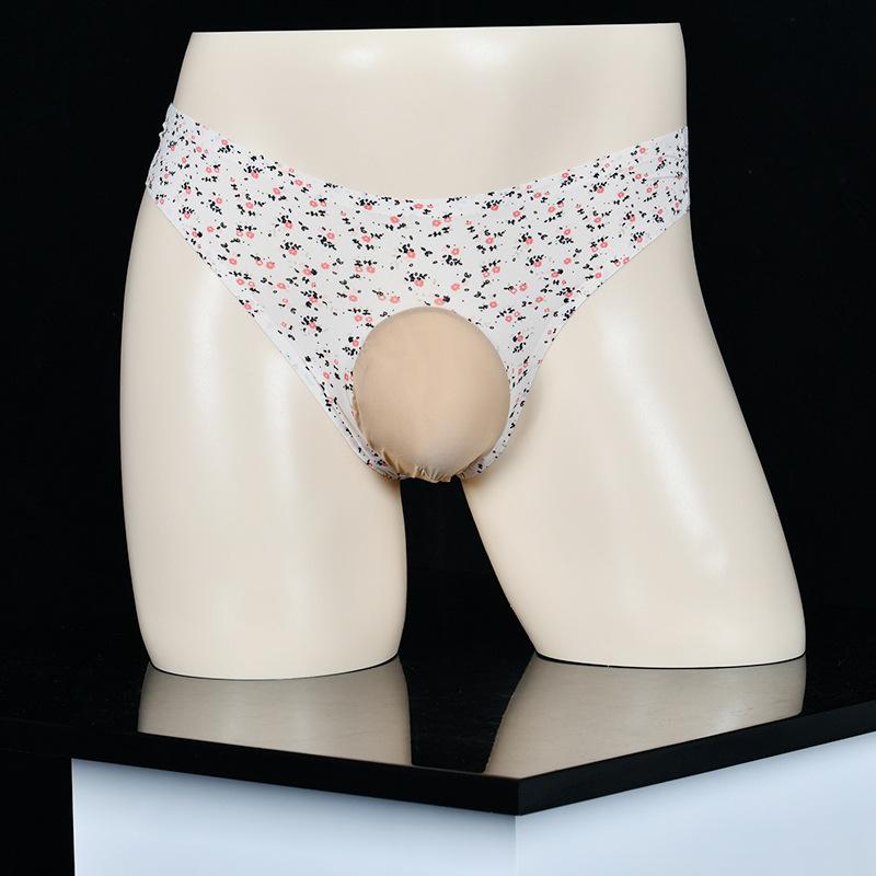 Qinghe Spring and Summer Men's Low Waist Thong Thin Breathable and Traceless Ice Silk Printed Egg Panties Leopard Print Briefs