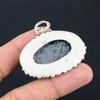 925 Sterling Silver Oval Root Chakra Black Fossil Coral Gemstone Mother Pendant