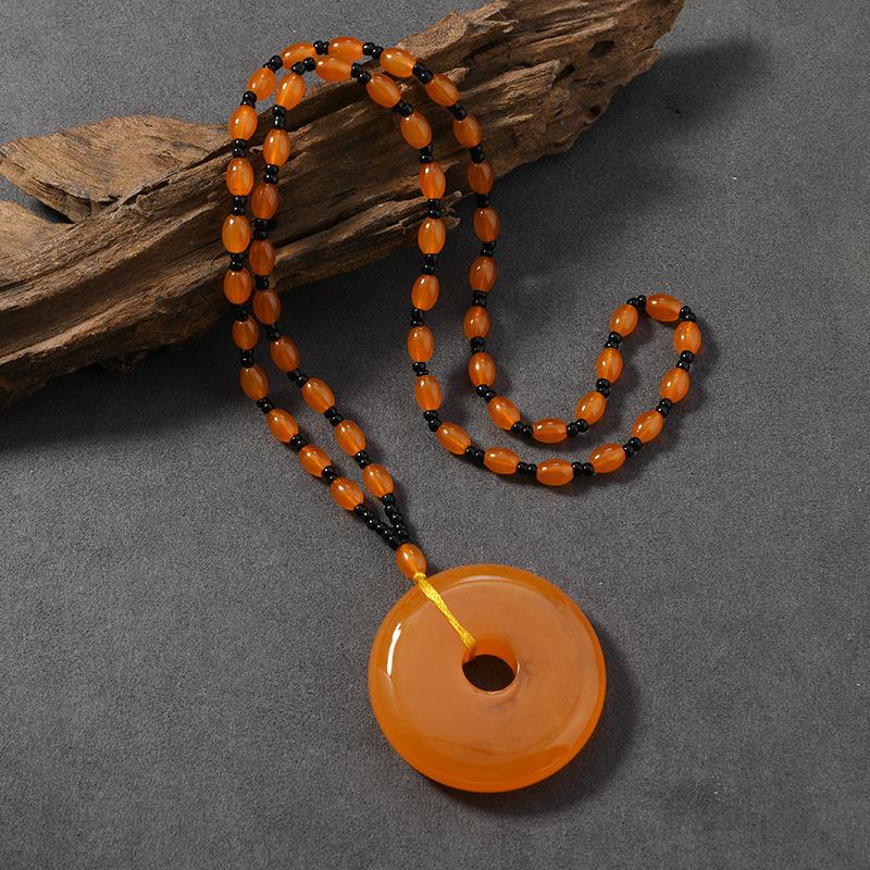 Beeswax Necklace Water Drop Safety Buckle Gourd Pendant Chicken Oil Yellow Amber Men's and Women's Long Sweater Chain Pendant