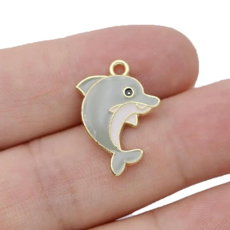 10Pcs Silver Plated Blue Enamel Dolphin Charms Pendant For Jewelry Making Earrings Bracelet Necklace Accessories Diy 23X19Mm