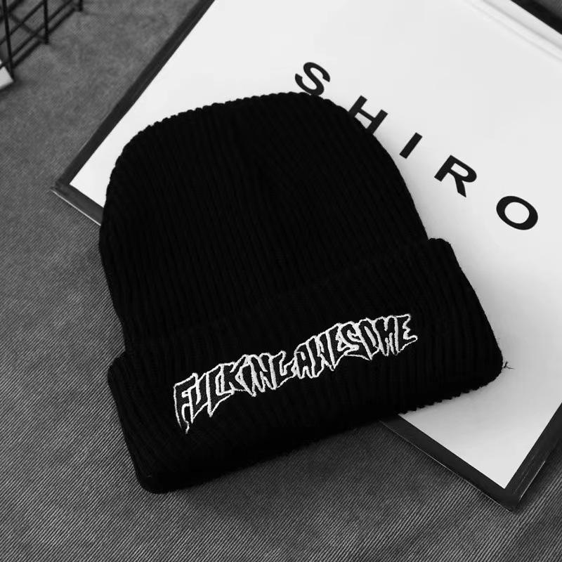Male Embroidered Beanies Hats Winter Autumn Skullcap Women Warm Letter Embroidery Pattern Knitted Hat Adult Soft Unisex Caps