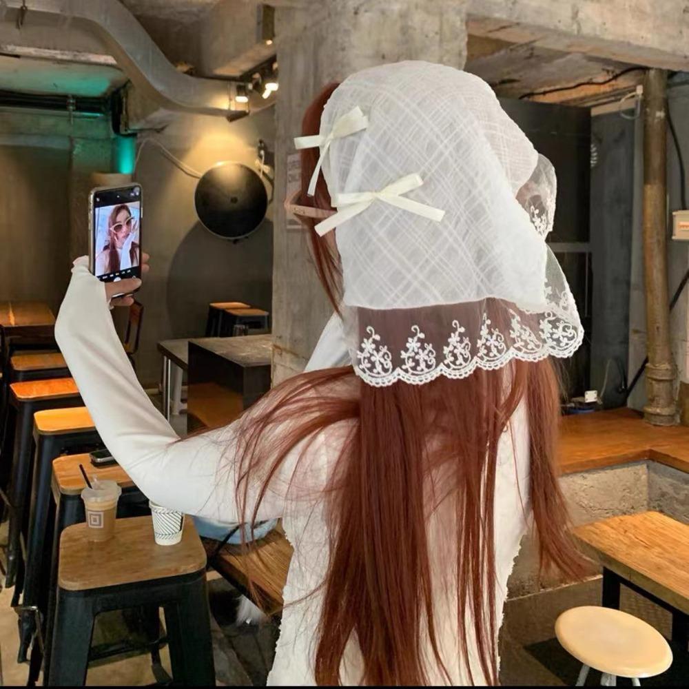 

Богемный треугольный тюрбан, повязка для волос, вязаная крючком бандана, элегантный бант, кружевная повязка на голову, детская белый