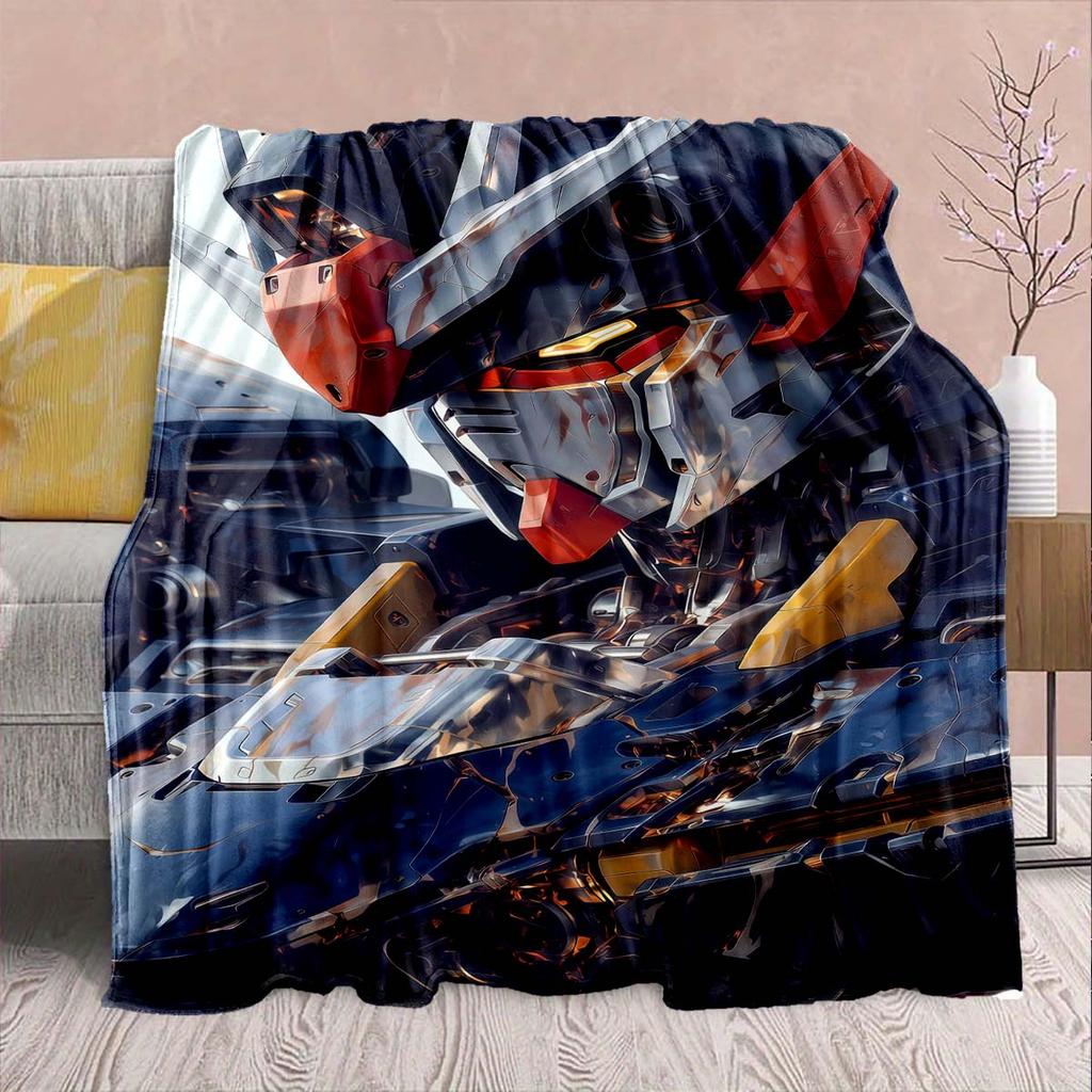 Gundam Anime Flannel Blanket - Soft Warm Perfect for Sofa, Bedding Camping Travel Office Home Decor -QJY