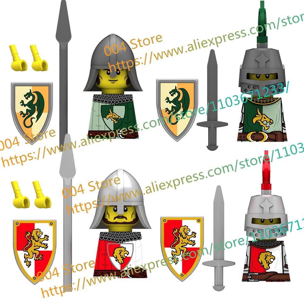 N511U-518U N335-337 Mittelalterliche Burg Ritter Bausteine Figuren Vierseitiger UV-Druck Waffen Zubehör Spielzeug Kindergeschenke F030