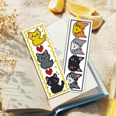 6 Stück DIY Baumwolle einseitig bedrucktes Lesezeichen Stickerei-Set für Erwachsene Lesezeichen Kreuzstich Bastelsets 18,5x11,02 Zoll