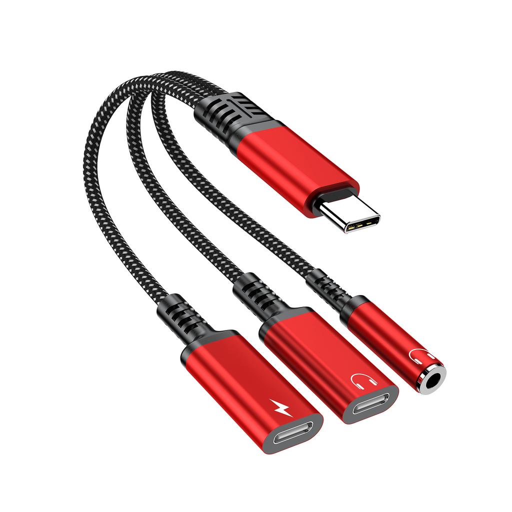 3 In 1 PD 60W Fast Charge Adapter For Iphone16 15 Samsung Type C To Dual Type C/3.5mm Jack Audio Adapter Cable Headphone Adapter