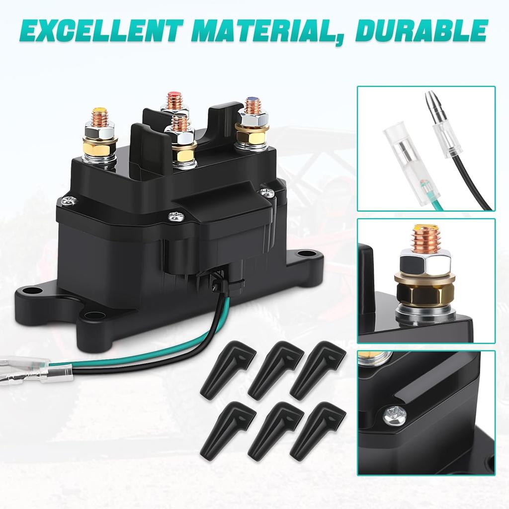 KanSmart Winch Solenoid Relay Contactor 12V 250A Winch Relay Thumb Truck for ATV UTV Boat 4x4 Vehicles 3000-5000lbs Winch with 6 Protecting Caps -