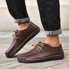Fashion New Fashionable Leather Men's Casual Shoe  Solid-Color Comfortable Driving Shoe  Breathable And Anti-Slip Lace -Up Driving Shoes