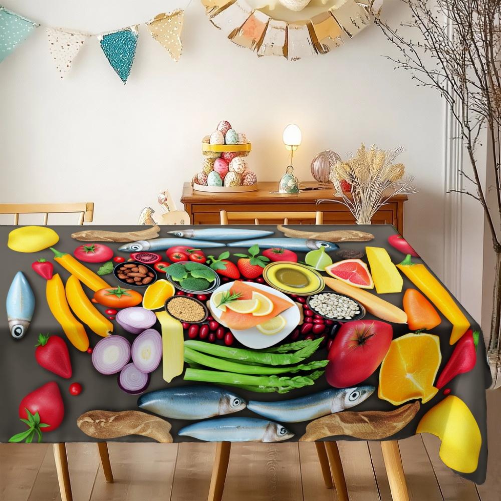 Fruit Vegetable Rectangle Tablecloth for Table Decor Kitchen Dining Waterproof Reusable Table Cloth for Table Holiday Party