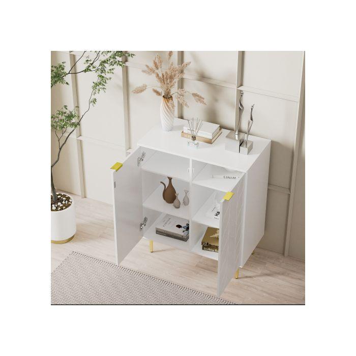 Buffet - MUVOE - 2 Portes - Motif Floral - Laqué - 75L X 40P X 90H Cm - Blanc