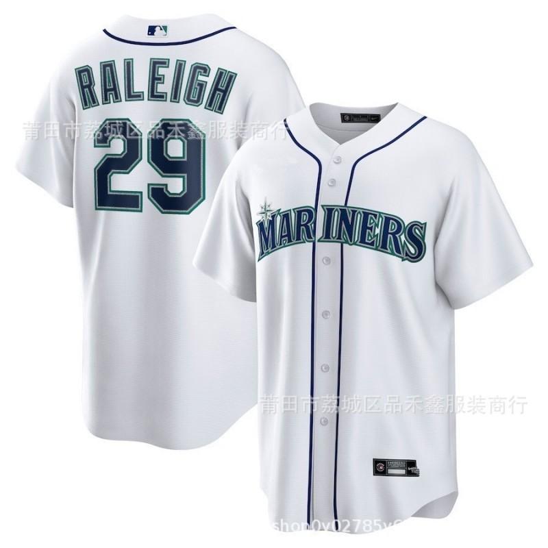 Mens Seattle Mariners 29 Raleigh Embroidered Baseball Jersey Cotton Sportswear Unisex Fan Apparel