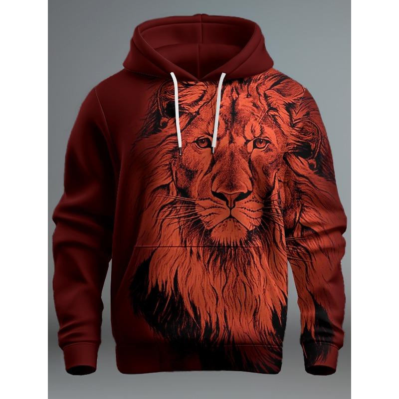 Graphic Lion Men's Fashion 3D Print Hoodie Streetwear Hoodies Long Sleeve Hooded Front Pocket Spring Sweatshirt