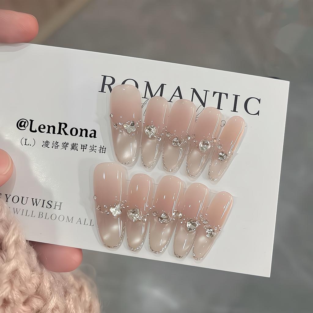 Press On Nails Medium Stiletto Glitter Fake Nails Press Ons with Design Reusable Acrylic False Nail Full Cover Glue On Nail Stick On Nail for Women