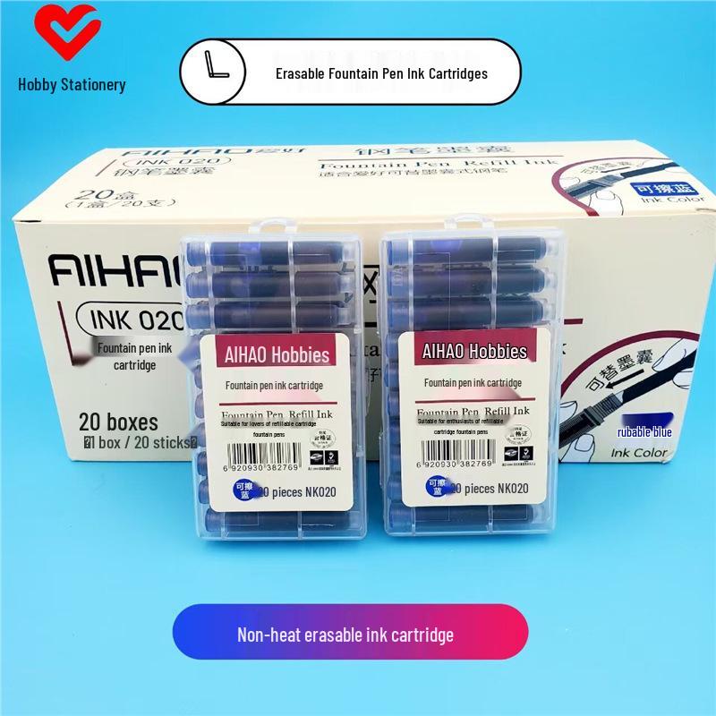 

Hobby Universal Ink Cartridge: Erasable Blue & Dark Blue, Non-Erasable Black, Fountain Pen Compatible, 3.4MM Erasable Crystal Blue - 20 pcs