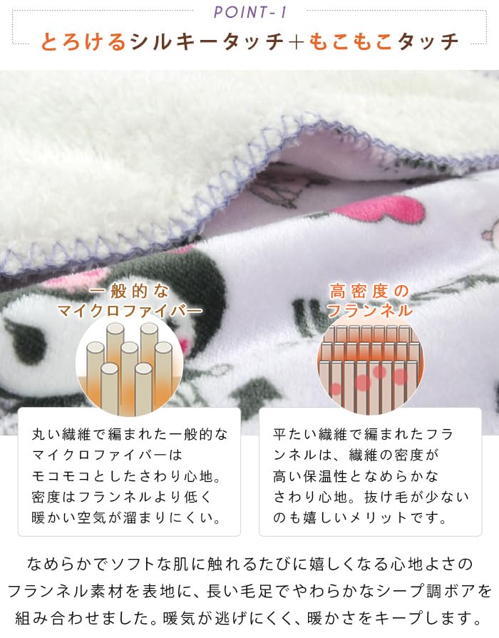 Revere Kuromi Blanket, 2-Ply Flannel Throw Blanket with Sheepskin Boa, Perfect for Naps, Throws, and Warmth, Sanrio Kuromi Merchandise
