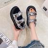 Sports Sandals Girl 2025 New Summer Fairy Wind Platform Muffin Shoes Velcro Sequins Seaside Beach Shoes