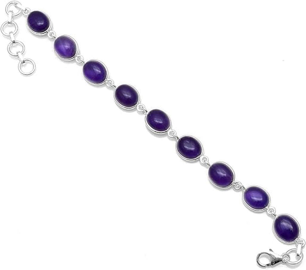 Solid 925 Sterling Silver Amethyst Gemstone Handmade Designer Boho Bracelet Charm Jewelry Gift For Her