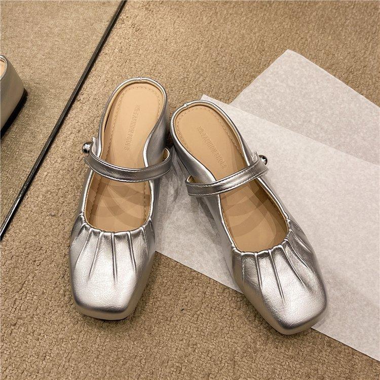 French Bag Head Half Slippers Women's Outerwear 2025 Summer New Soft-soled Office Muller Mary Jane Shoes