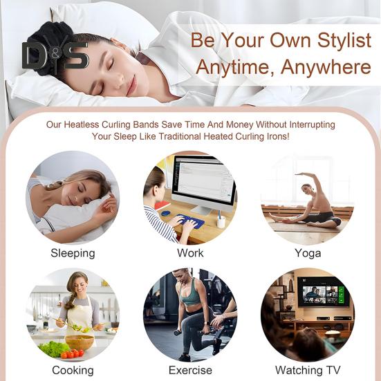 Ženy bez tepla, kulma na vlasy, přes noc, s kulmou na vlasy, měkký popruh na vlasy, dlouhé, střední, kudrlinky na vlasy, stylingový nástroj