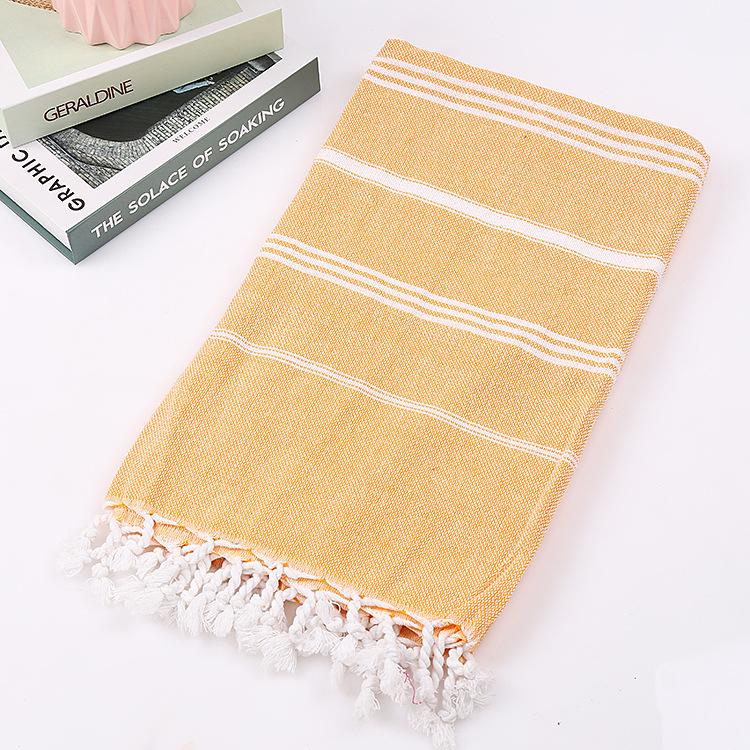 Custom Pure Cotton Turkish Striped Beach and Sauna Towel with Non-Stick Sand and Tassels for Adults