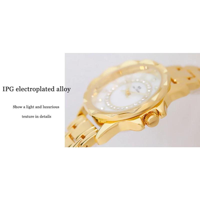 Women Watch Light Luxury Brand Steel Linked List Flower Mother Pearl Full Diamond Waterproof Ladies Fashion Quartz Clock Watches