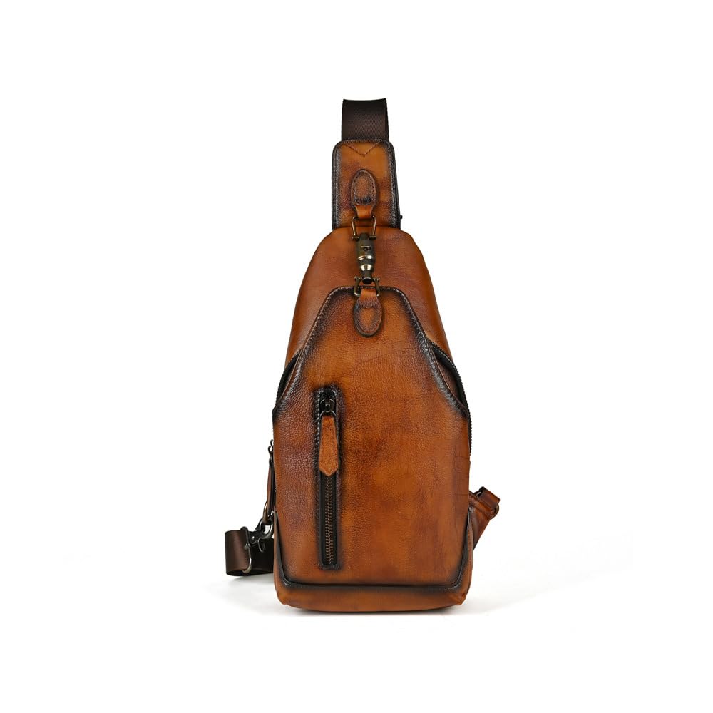 

Whatna Antique-Style Tanned Natural Cowhide Leather One-Shoulder Men s Bag, Body Bag, Chest Bag, Crossbody Bag, Genuine Thick Leather, Gift for Men,