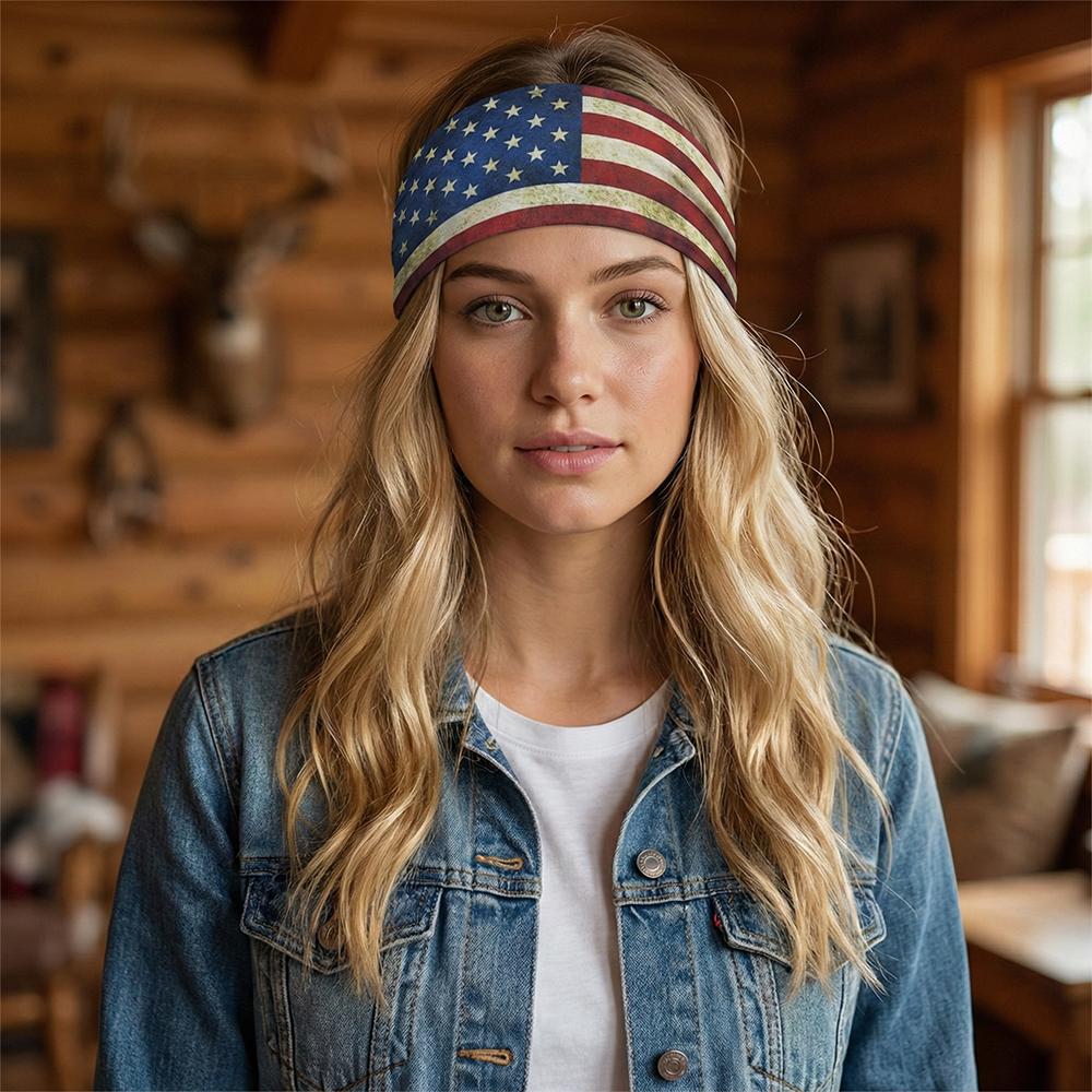 Boho Fitness Headband Flag Print Stretch Hair Band Men Women Anti Slip Sweat Absorbing Yoga Scarf Spring Summer Outdoor