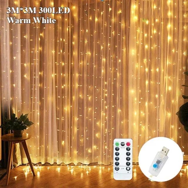 LED Curtain String Lights USB 5V Remote Control Fairy Lights Festoon Lamp 8 Modes Christmas Decoration For Home Wedding Lighting