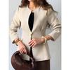 Women's Elegant Collarless Blazer Solid Color Single Button Office Casual Jacket