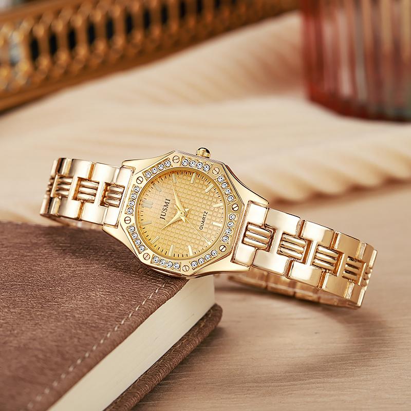Fashionable Simple Diamond Set Dial Alloy Quartz Women's Watch Butterfly Bracelet Set of 5, Suitable for Thanksgiving and Christ