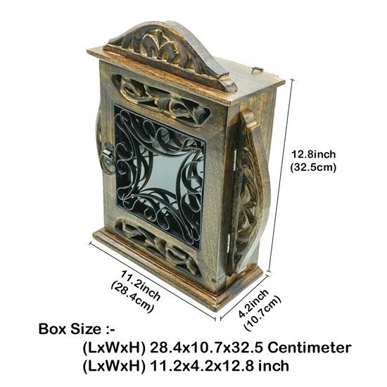 Wood Key Holder Cage Design with Flower Gate Antique Key Chain Organizer Rustic Wall Hanging 6 Key Hooks Holder Home, Office Decor