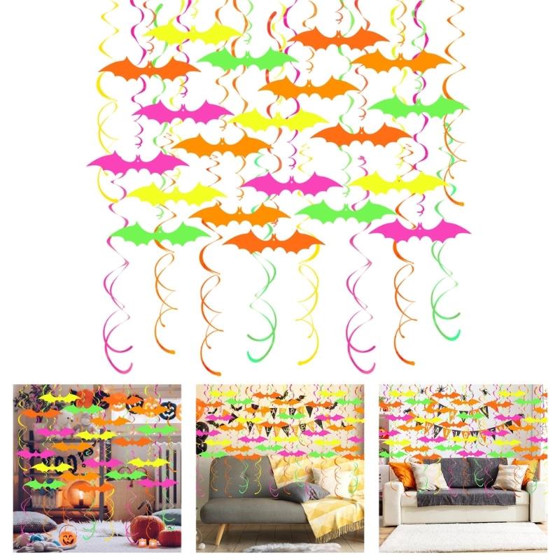 Fluorescent Halloween Bat Spirals Ornament Easy Hanging Party Supplies Recyclable Paper Materials Swirls Accessories