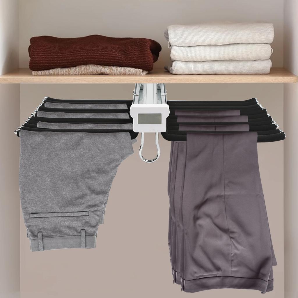 22-Arm Pull Out Pants Rack,Double Row Black Damping Trousers Organizer,Space Saving Closet Storage System for Dormitory/Laundry