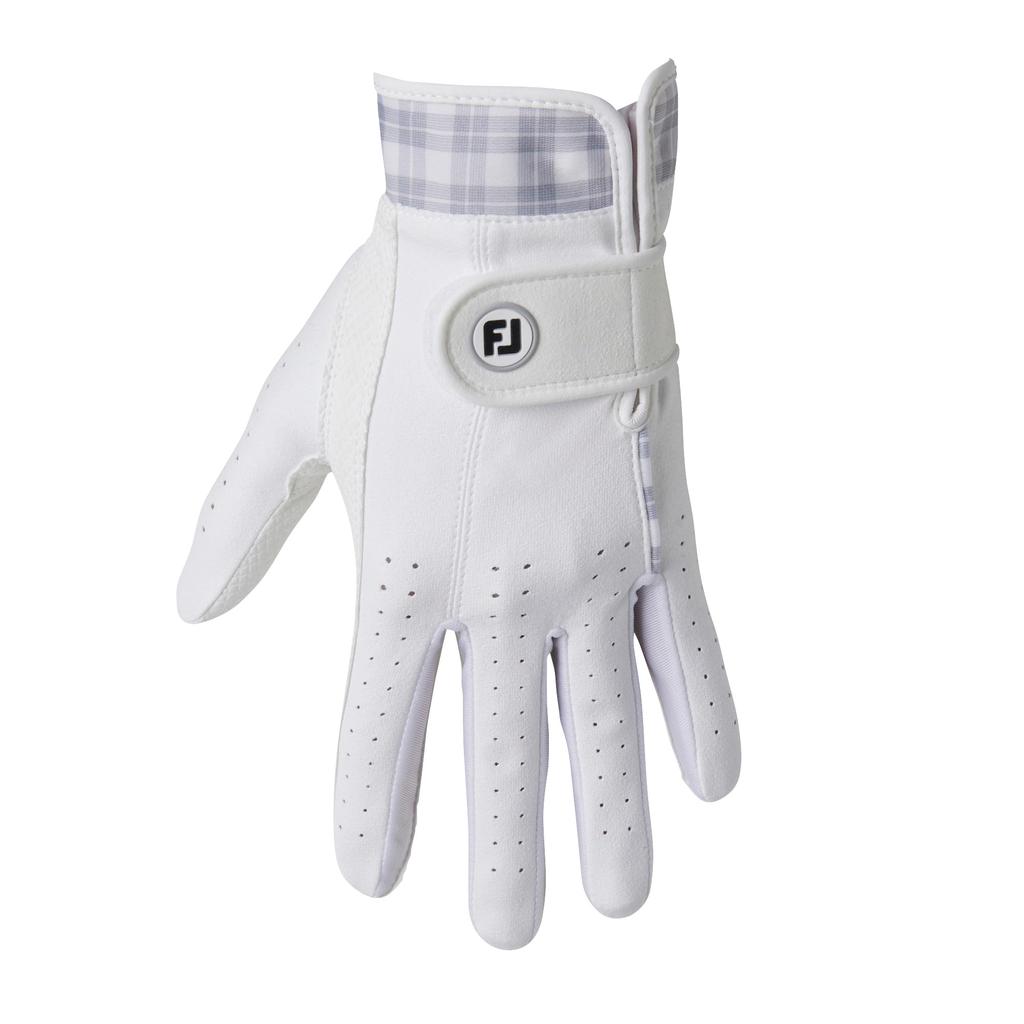 FootJoy Lady eComfort Golf Gloves, Ambidextrous, Women's, 18cm, White/Gray, FGLE25PRWG-18