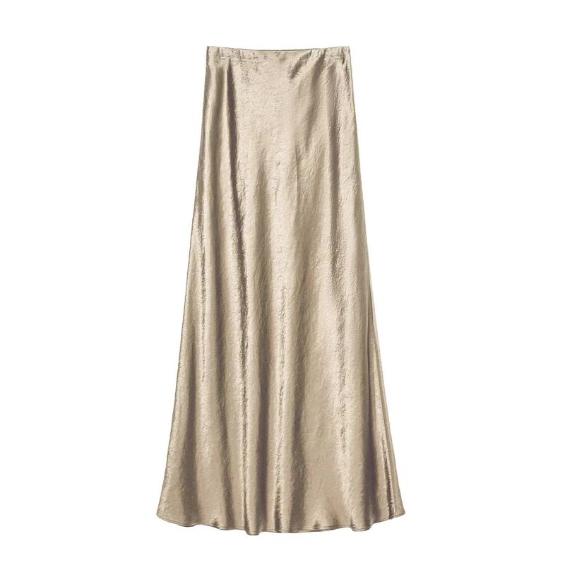 Fashion Style Pure Color Satin Skirt Elastic Waist Hand Grip Pattern Long Skirt Pattern Satin Skirt