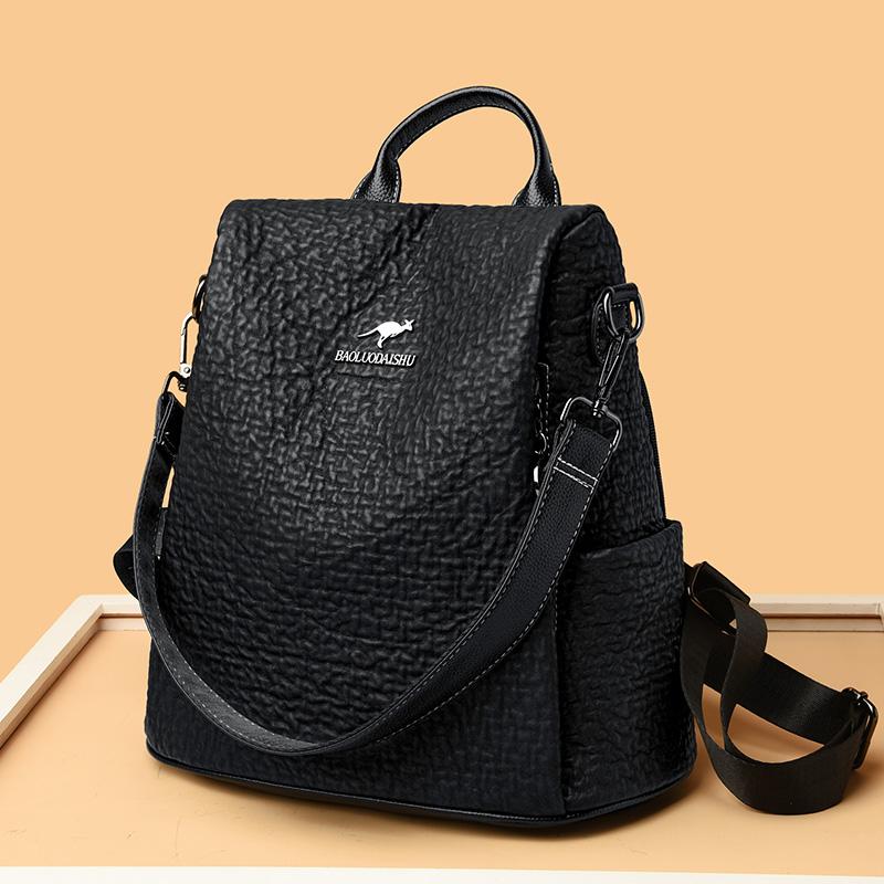 Women's Stone Pattern Leather Backpacks Large Capacity Travel Backpack School Bags Luxury Shoulder Bag
