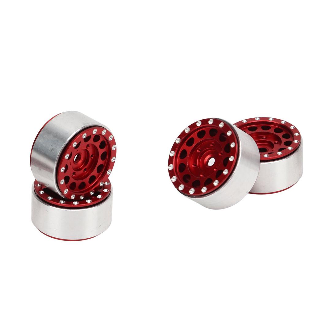4 PCS RC Beadlock Wheel Hubs Aluminum Alloy RC Wheel Rims Hub for Traxxas 1 18 RC Cars for Axial SCX24 1 24 RC Cars Red