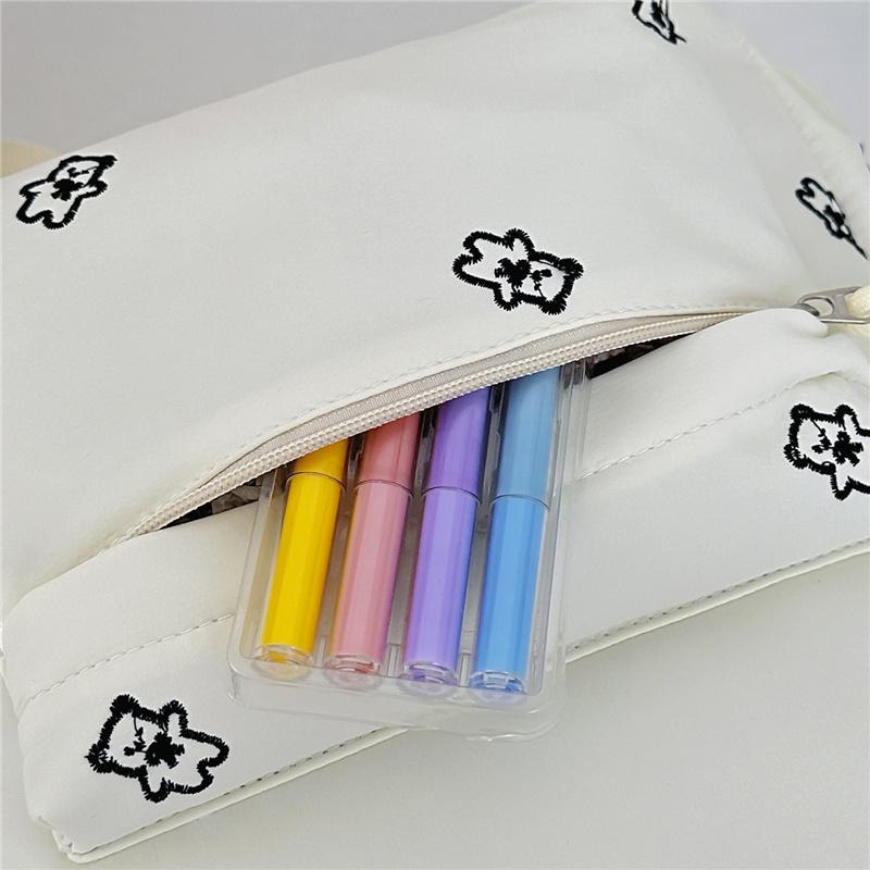 Cute Bear Print School Backpack with Front Pocket Side Drawstrings Casual Daypack for Daily Use