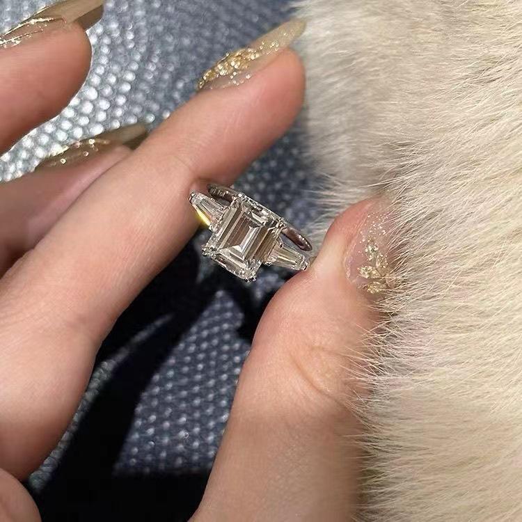 Large Moissanite Princess Square Diamond Open Ring, High-End Luxurious Fashion Accessory