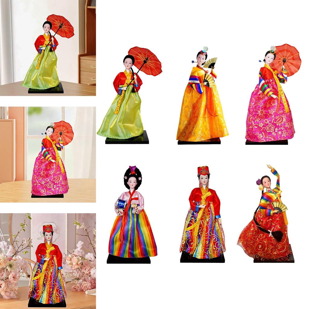 Geisha Kimono Figurine Folk Ethnic Ornament Collectible Craft Korean Hanbok Doll for Countertop Shop Gifts Home Use Birthday
