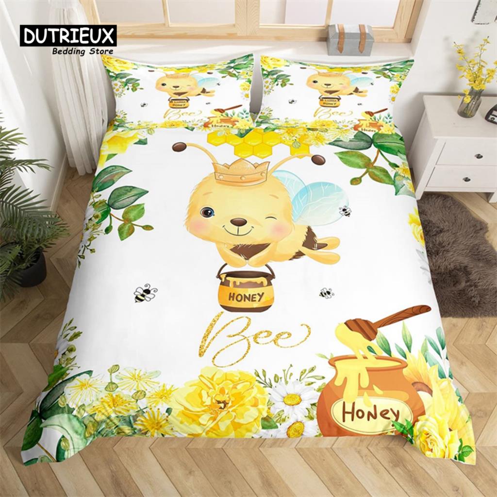 Niedliches Milchkuh Bettwäsche-Set King Cartoon Tier Bettbezug Botanisch Floral Steppdeckenbezug Mikrofaser Bauernhaus Tagesdecke Bezug