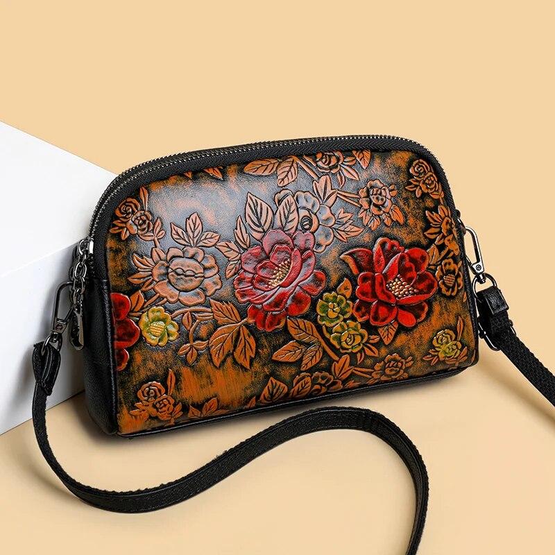 Sac à main en cuir de haute qualité, sac de luxe de styliste rétro Style ethnique imprimé 3D, sac à bandoulière mode diagonale, pochette croisée pour téléphone