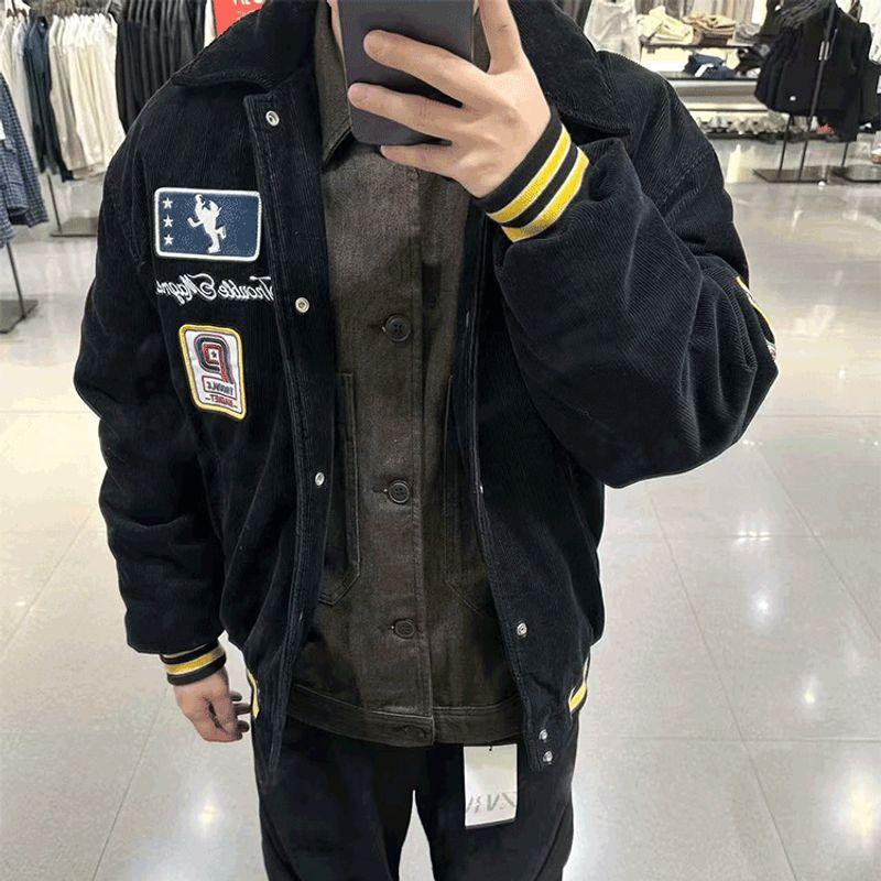 Spanish Autumn Men s American-Style Casual Loose Embroidered Patch Corduroy Jacket 6318420 Black S