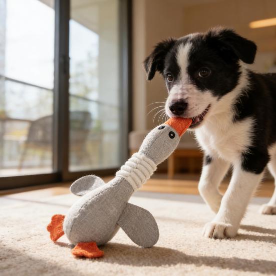 Linen Bird Dog Toy Wild Goose Squeaky Dog Chew Toy Interactive Stuffed Puppy Teething Toy for Dogs Cats Teeth Cleaning Hunting Instinct