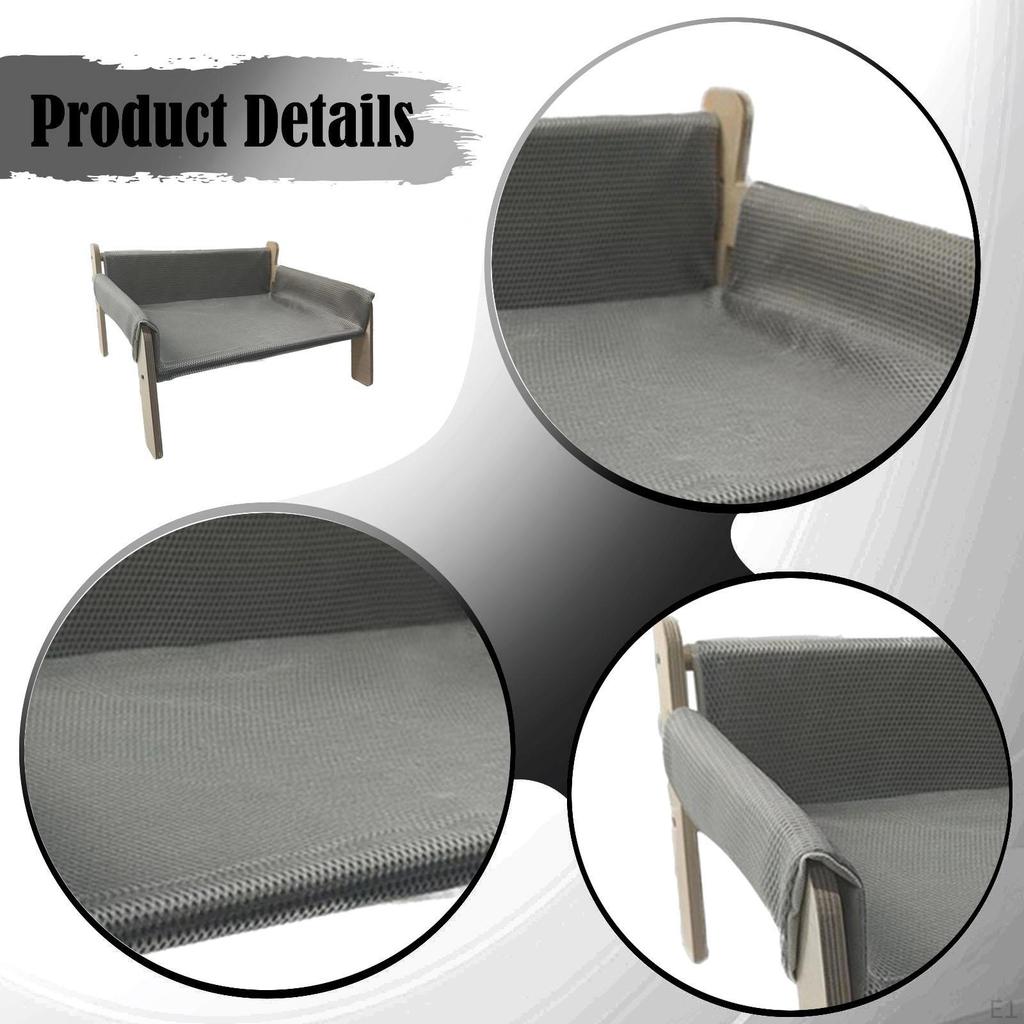 Cat Bed Elevated Hammock Pet Scratcher Wooden Frame Lounger with Soft Cloth Removable Cover Suitable