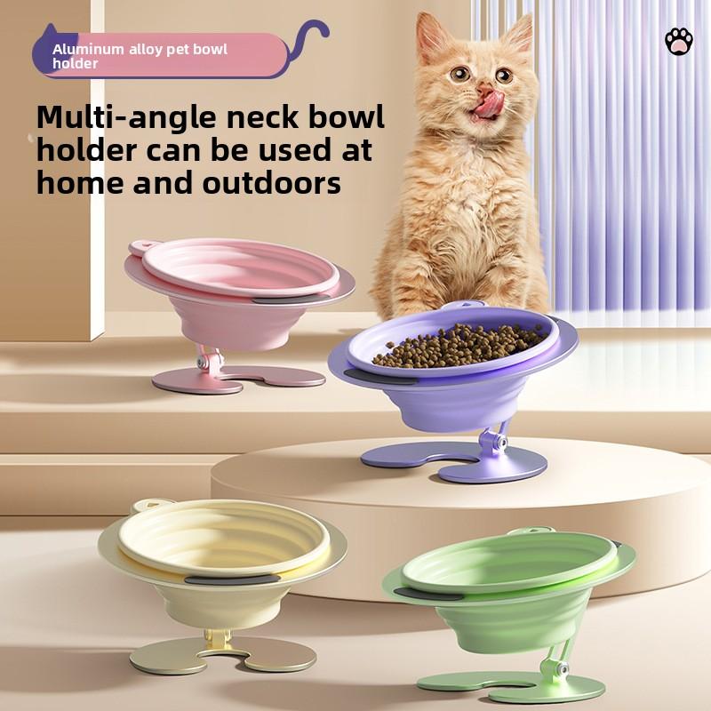 Foldable pet bowl stand for cats and dogs, tilted food bowl, outdoor portable neck-protecting elevated pet bowl
