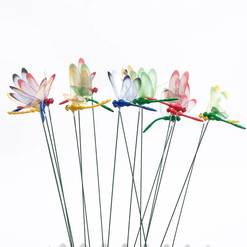 Set of 10pcs Dragonflies Insert Rod Gardening Decoration Simulation Dragonfly Home Decoration Background Gardening Decoration