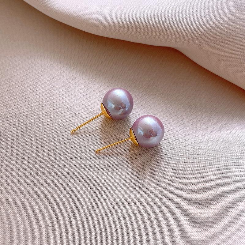 Electroplated silver needle purple imitation shell pearl earrings small exquisite stud earrings commuter simple earrings women
