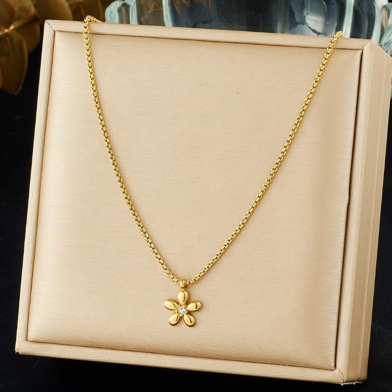 Gold Flower Jewelry Set with Crystal Center Necklace and Bracelet for Women